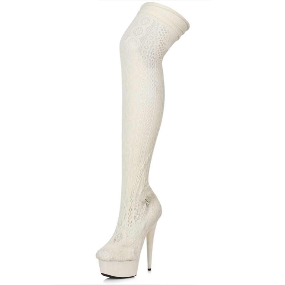 🦋B2G1🦋ELLIE SHOES 6" WHITE Stiletto Stocking Thigh High Boot | 609-MEI |